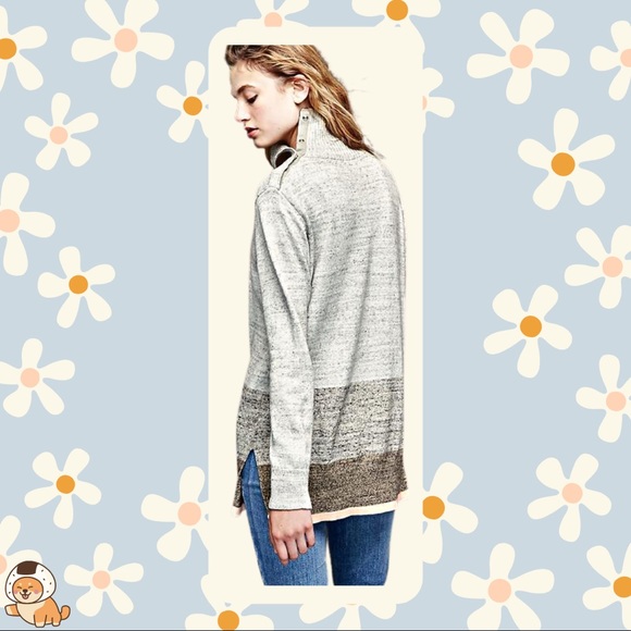 Gap Marled Grey Snap Turtle Neck Sweater - Picture 2 of 9